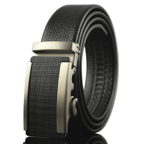Insert Adjustable Buckle Leather Belt // Black + Silver