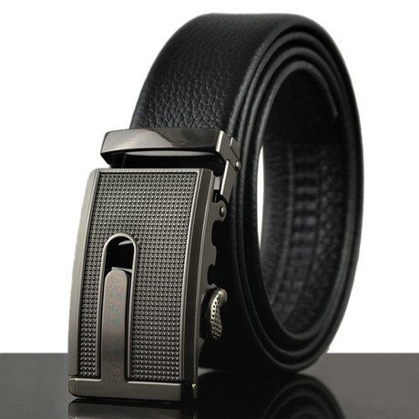 Fade Adjustable Buckle Leather Belt // Black + Gold
