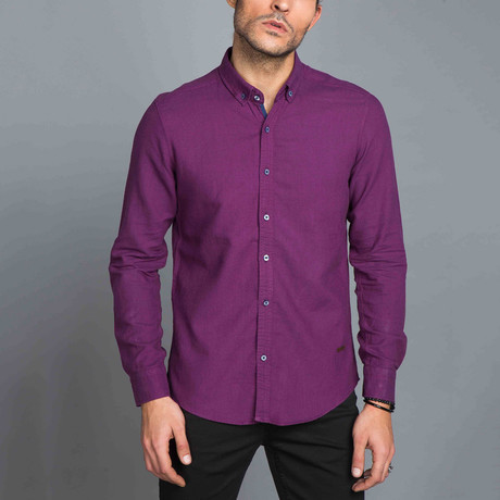 Solid Button-Up Shirt // Purple (S)