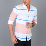 Blocked Lines Button-Up Shirt // Coral (S)