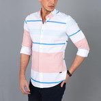 Blocked Lines Button-Up Shirt // Coral (S)