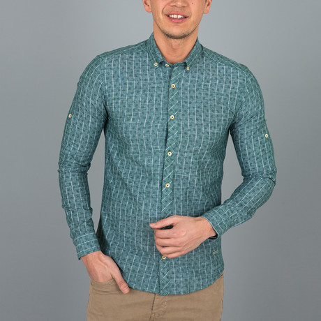 Dotted Grid Button-Up Shirt // Emerald Green (S)