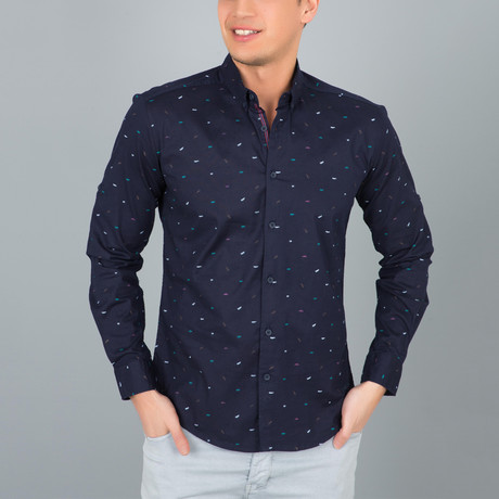 Confetti Pattern Button-Up Shirt // Navy (S)