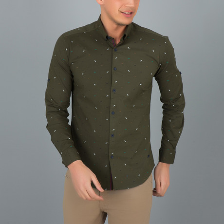 Confetti Pattern Button-Up Shirt // Khaki Green (S)