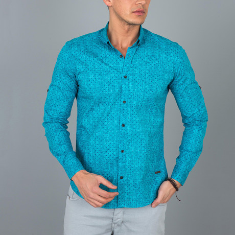 Mini Dotted Pattern Button-Up Shirt  // Turquoise (S)
