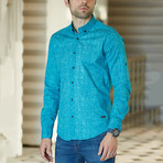 Mini Dotted Pattern Button-Up Shirt  // Turquoise (XL)