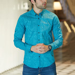 Mini Dotted Pattern Button-Up Shirt  // Turquoise (XL)