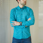 Mini Dotted Pattern Button-Up Shirt  // Turquoise (XL)