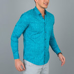 Mini Dotted Pattern Button-Up Shirt  // Turquoise (XL)