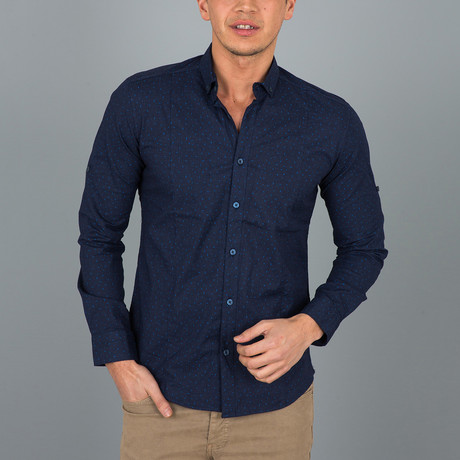 Dotted Line Pattern Button-Up Shirt // Navy (S)