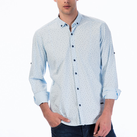 Dotted Line Pattern Button-Up Shirt // Blue (S)