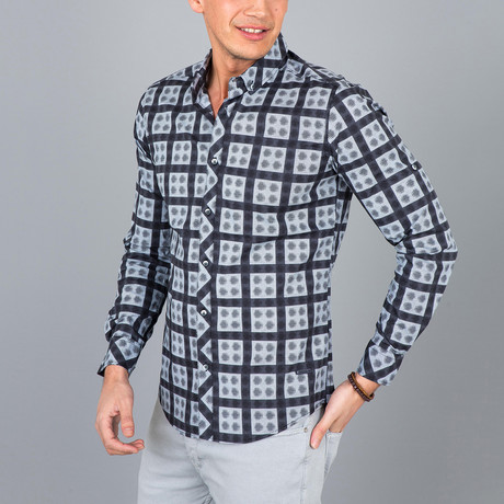 Four-Dot Grid Button-Up Shirt // Light Blue (S)