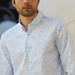 Paisley Pattern Button-Up Shirt // White + Light Blue (S)