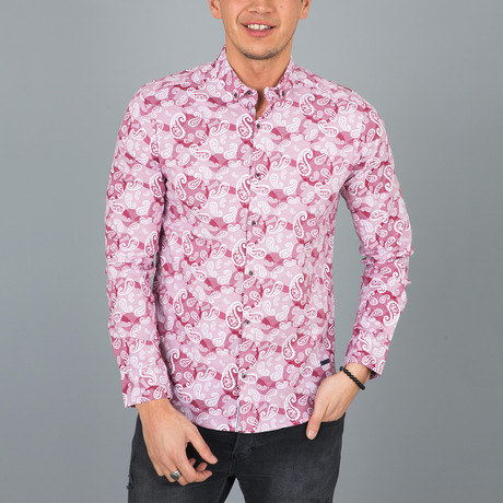 Paisley Pattern Button-Up Shirt // Red + Pink (S)