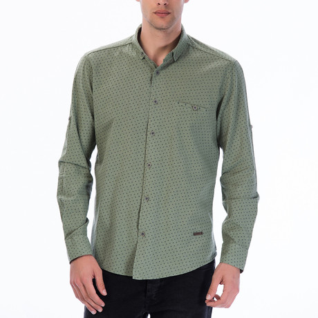 Mini Pattern Button-Up Shirt // Khaki Green (S)