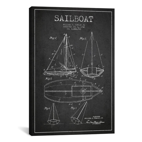 Sailboat Charcoal Patent Blueprint // Aged Pixel (26"H x 18"W x 0.75"D)