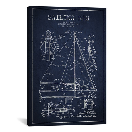 Sailboat Navy Blue Patent Blueprint // Aged Pixel (18"W x 26"H x 0.75"D)