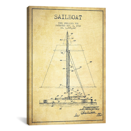 Sailboat 1 Vintage Patent (26"H x 18"W x 0.75"D)