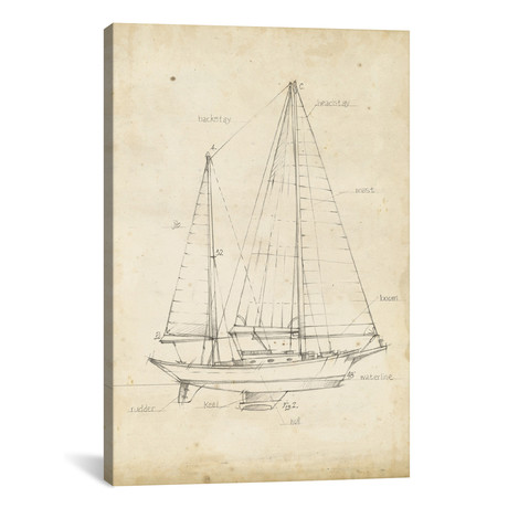 Sailboat Blueprint VI // Ethan Harper (26"H x 18"W x 0.75"D)