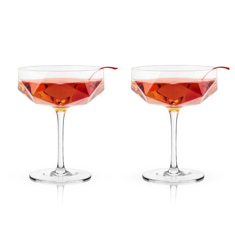 Seneca Crystal Faceted Coupe Glasses // Set of 2