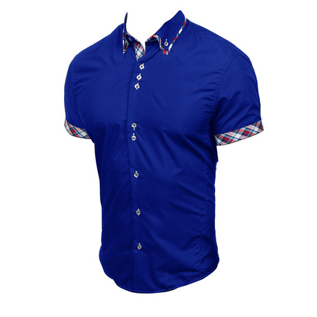Short Sleeve Shirt // Medium Blue + Colorful Check (S)