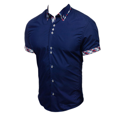 Short Sleeve Shirt // Navy Blue + Colorful Check (S)