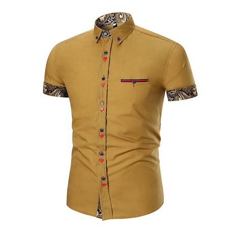 Short Sleeve Shirt // Tan + Black Gold Paisley (S)