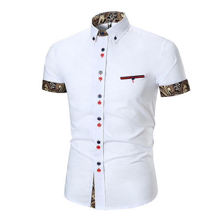 Short Sleeve Shirt // White + Black Gold Paisley (S)