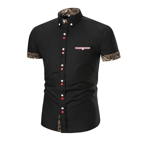 Short Sleeve Shirt // Black + Black Gold Paisley (S)