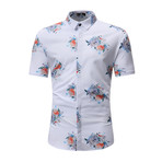 Short Sleeve Shirt // White + Colorful Floral (L)