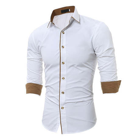 Short Sleeve Shirt // Solid White + Beige (S)