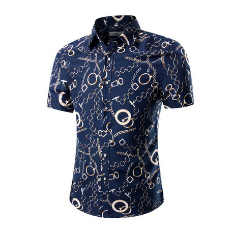 Short Sleeve Shirt // Navy Blue Chains (M)