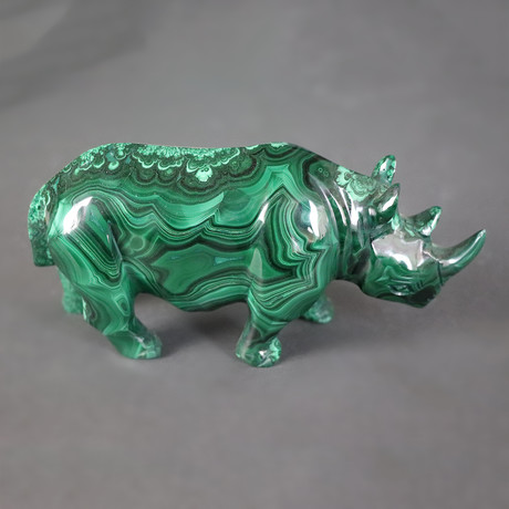 Malachite Rhino Sculpture // 7"