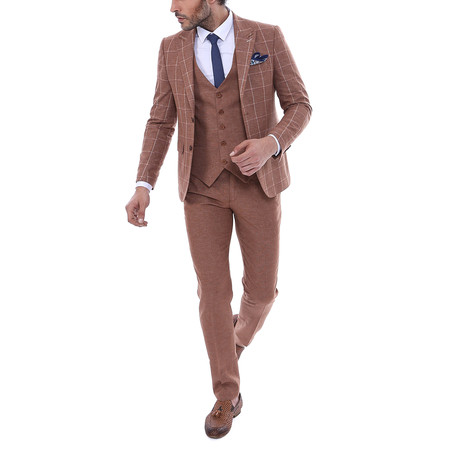 Burke 3-Piece Slim Fit Suit // Brown (US: 44R)