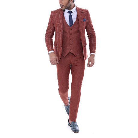 Bradley 3-Piece Slim Fit Suit // Burgundy (US: 44R)