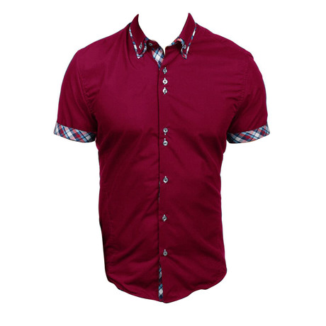 Short Sleeve Shirt // Burgundy + Colorful Check (S)