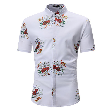 Short Sleeve Shirt // White + Red Floral (M)