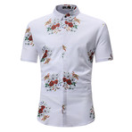 Short Sleeve Shirt // White + Red Floral (M)