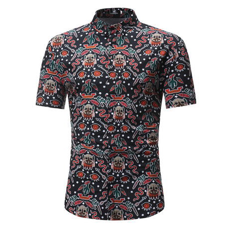 Short Sleeve Shirt // Black + Multi Color Design (XL)