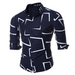 Short Sleeve Shirt // Navy Blue + Abstract Lines (L)