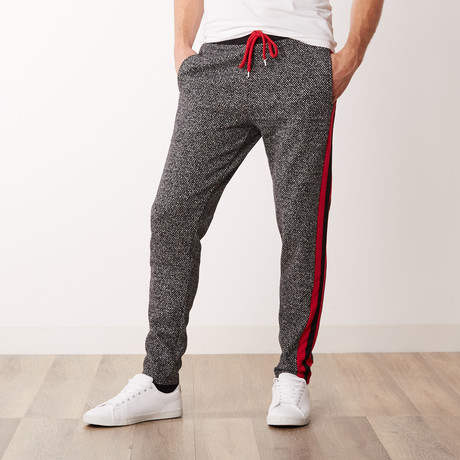 Woven Side Stripe Track Pant // Black + Red (M)