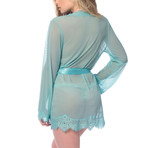 Eyelash Lace Robe And G-String // Dusty Turquoise (S/M)