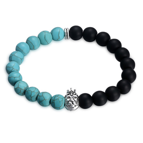 Blue + Black Silver Lion Chakra Bracelet