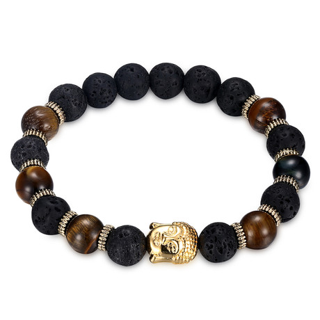 Wood + Volcano Chakra Buddha Bracelet- Gold