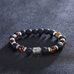 Wood + Volcano Chakra Buddha Bracelet- Silver