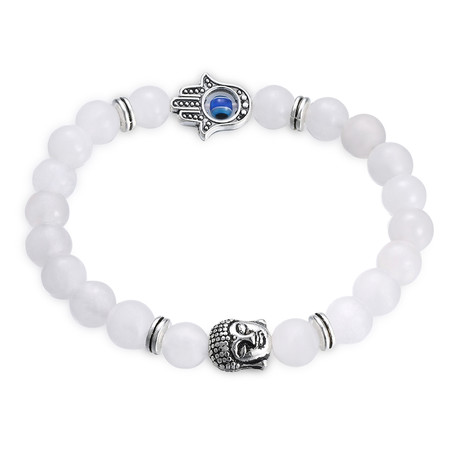 White Marble Hamsa +Silver Buddha Chakra Bracelet