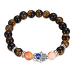 Natural Wood Blue Chamsa Chakra Bracelet