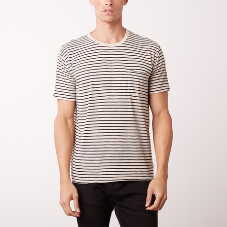 Striped Slub Pocket Tee // Antique White (M)