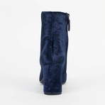 Women's Velvet + Block Heel Ankle Boots Shoes // Dark Blue (Euro: 35)
