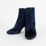 Women's Velvet + Block Heel Ankle Boots Shoes // Dark Blue (Euro: 35)